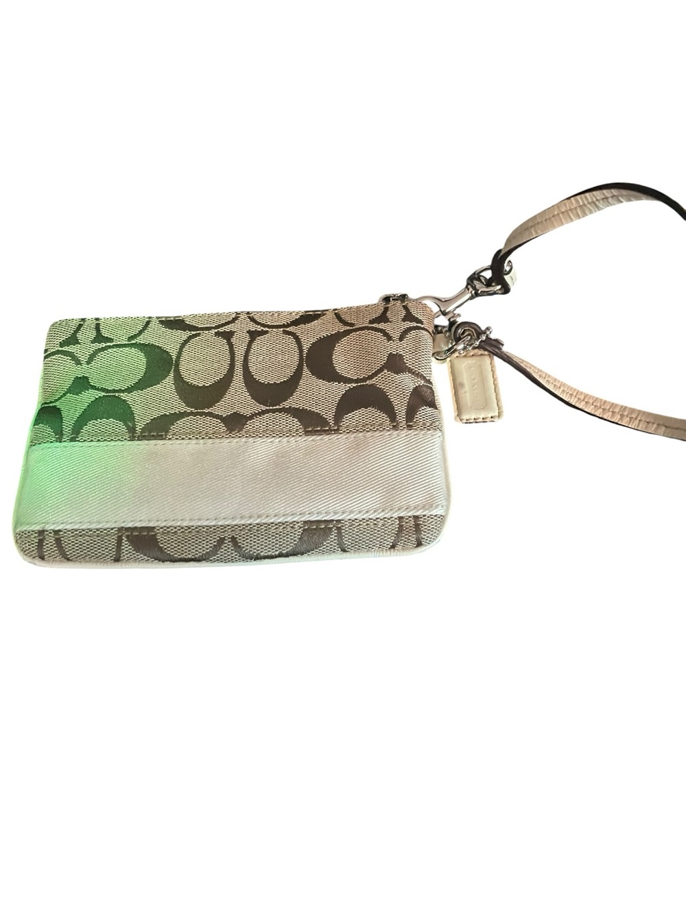 COACH SIGNATURE STRIPE SMALL WRISTLET LIGHT KHAKI/WHITE - Picture 2 of 6